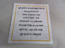 Load image into Gallery viewer, 2000 QUEEN ELIZABETH II MILLENNIUM SILVER PROOF TEN PENCE COIN BOX &amp; COA
