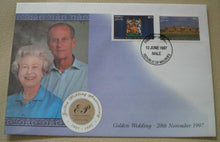 Load image into Gallery viewer, 1947-1997 WEDDING DAY &amp; GOLDEN WEDDING QEII &amp; PRINCE PHILIP DOUBLE STAMP COVER
