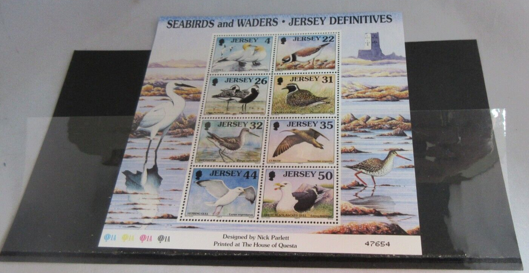 QEII JERSEY DEFINITIVES SEABIRDS AND WADERS MINISHEET & STAMP HOLDER