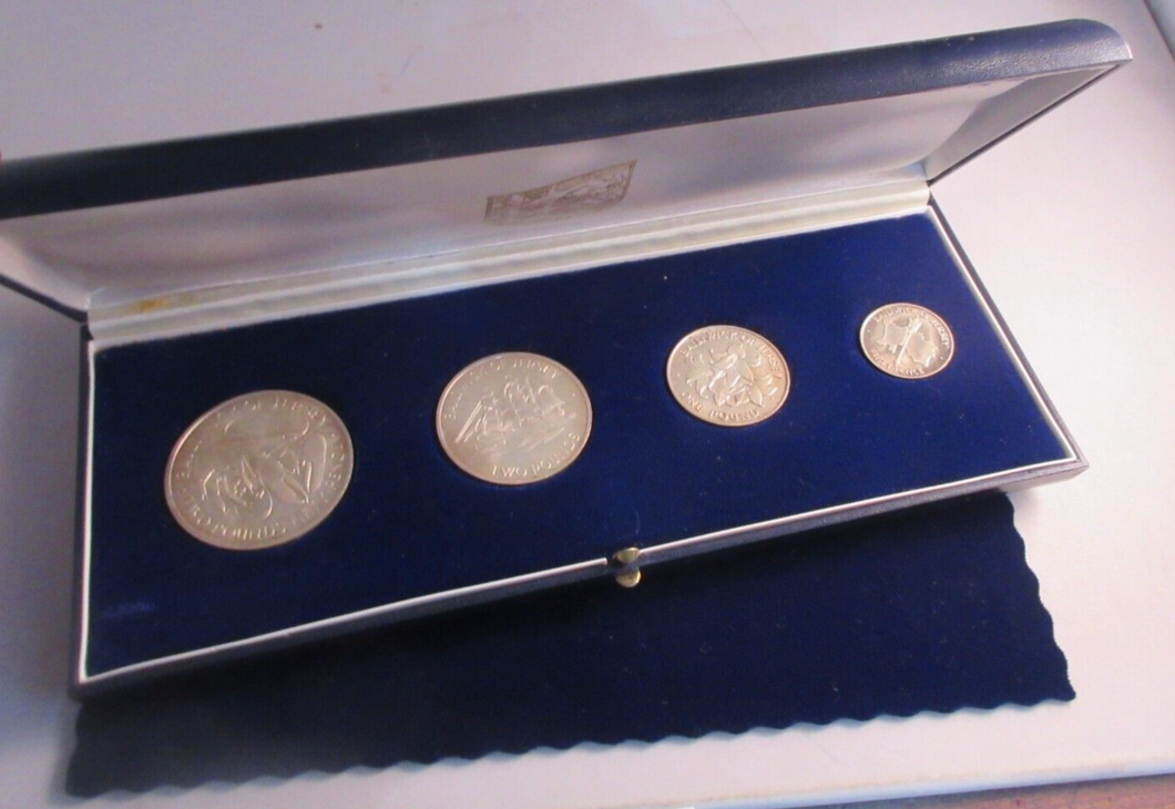 1972 QUEEN ELIZABETH II SILVER WEDDING BAILIWICK OF JERSEY 4 COIN SET BOX & COA