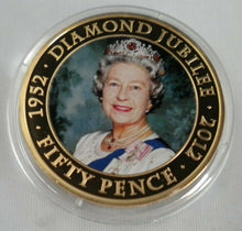 Load image into Gallery viewer, 2012 QUEEN ELIZABETH II DIAMOND JUBILEE 1952-2012 50P CROWN COIN CAPSULE &amp; COA
