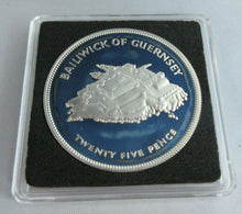 Load image into Gallery viewer, 1952-1977 QE II BAILIWICK OF GUERNSEY SILVER PROOF 25 PENCE CROWN BOX &amp; COA
