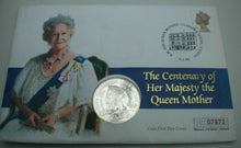 Load image into Gallery viewer, 1900-2000 CENTENARY OF HM QUEEN ELIZABETH THE QUEEN MOTHER BUNC £5 COINCOVER PNC
