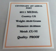Load image into Gallery viewer, 2011 KING GEORGE V CORONATION  FIRST AERIAL POST CENTENARY PROOF MEDAL BOX &amp; COA
