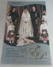 Load image into Gallery viewer, 2007 DIAMOND WEDDING ANNIVERSARY SILVER PROOF ALDERNEY £5 FIVE POUND CROWN&amp;BOX
