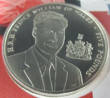 Load image into Gallery viewer, 2003 21st BIRTHDAY OF PRINCE WILLIAM SILVER PROOF JERSEY £5 COIN COVER WITH COA
