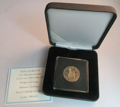 1950 KING GEORGE VI BARE HEAD PROOF ENGLISH ONE SHILLING COIN BOXED WITH COA