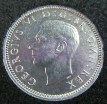 Load image into Gallery viewer, 1942 KING GEORGE VI BARE HEAD .500 SILVER aUNC 6d SIXPENCE COIN CAPSULE &amp; BOX
