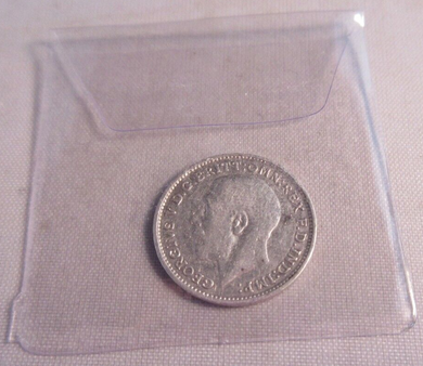1917 KING GEORGE V BARE HEAD .925 SILVER 3d THREE PENCE COIN IN CLEAR FLIP