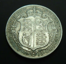 Load image into Gallery viewer, 1915 GEORGE V BARE HEAD FIRST COIN HALF 1/2 CROWN SPINK 4011 CROWNED SHIELD 3
