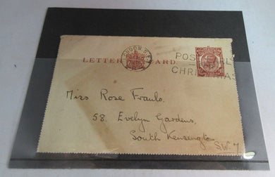 KING GEORGE V THREE HALFPENCE LETTER CARD USED IN CLEAR FRONTED HOLDER