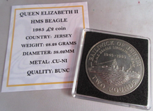 Load image into Gallery viewer, 1945-1985 HMS BEAGLE LIBERATION BUNC BAILIWICK OF JERSEY £2 CROWN COIN
