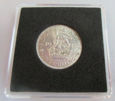1945 KING GEORGE VI BARE HEAD .500 SILVER BUNC ONE SHILLING COIN WITH CAPSULE