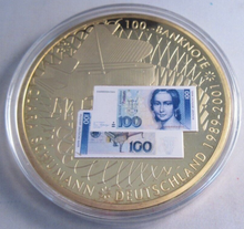 Load image into Gallery viewer, 2015 GERMAN BANKNOTE IMPRESSIONS 70MM MEDALLION GOLD PLATED PROOF CAPSULE &amp; COA
