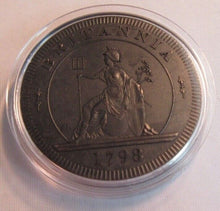 Load image into Gallery viewer, 1798 KING GEORGE III FANTASY CARTWHEEL TWO PENNY BRONZED COPPER WITH CAP &amp; POUCH
