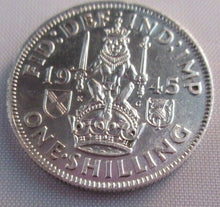 Load image into Gallery viewer, 1945 KING GEORGE VI BARE HEAD .500 SILVER aUNC ONE SHILLING COIN &amp; CLEAR FLIP S1
