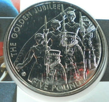 Load image into Gallery viewer, 2002 THE QUEEN&#39;S GOLDEN JUBILEE BAILIWICK  OF JERSEY £5 CROWN COVER PNC
