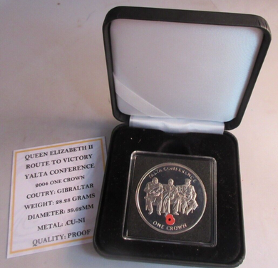 2004 QEII YALTA CONFERENCE PROOF GIBRALTAR 1 CROWN COIN BOX & COA