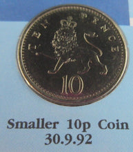 Load image into Gallery viewer, 1992 FAREWELL TO THE FLORIN INTRODUCTION OF THE SMALLER TEN PENCE COIN COVER PNC
