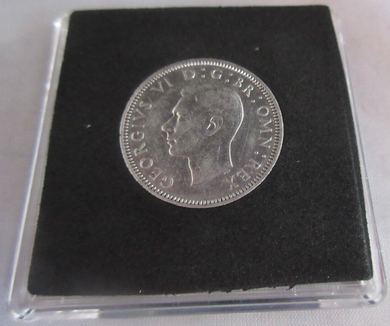 1946 KING GEORGE VI  .500 SILVER ENGLISH ONE SHILLING COIN IN QUAD CAPSULE