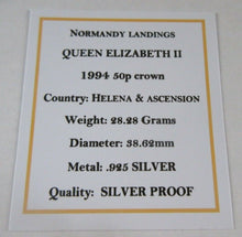 Load image into Gallery viewer, 1994 NORMANDY LANDINGS QUEEN ELIZABETH II S/PROOF 50 PENCE CROWN COIN BOX &amp; COA
