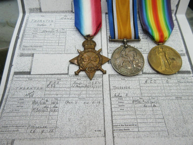 WWI 1914 - 1918 MEDAL TRIO TO ALFRED.G.THORNTON ROYAL FIELD ARTILLERY No 1132