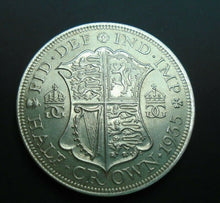 Load image into Gallery viewer, 1935 GEORGE V BARE HEAD COINAGE HALF 1/2 CROWN SPINK 4037 CROWNED SHIELD Cc3
