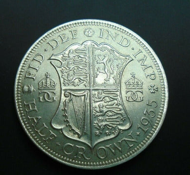 1935 GEORGE V BARE HEAD COINAGE HALF 1/2 CROWN SPINK 4037 CROWNED SHIELD Cc3
