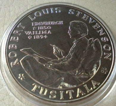 1969 ROBERT LOUIS STEVENSON WESTERN SAMOA ONE DOLLAR CROWN SIZE COIN IN CAPSULE