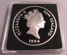 Load image into Gallery viewer, 1994 SILVER PROOF NEW ZEALAND 1 DOLLAR QUEEN MOTHER LADY OF THE CENTURY BOX&amp;COA
