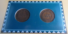 Load image into Gallery viewer, INDIAN HEAD PENNIES ISSUED 1904 &amp; 1905 WITH POSTAGE STAMPS ON ALBUM INFO SHEET
