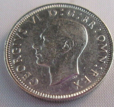 1944 KING GEORGE VI BARE HEAD .500 SILVER aUNC ONE SHILLING COIN & CLEAR FLIP E1