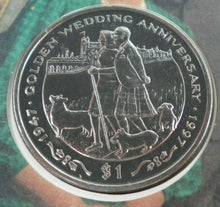 Load image into Gallery viewer, 1947-1997 GOLDEN WEDDING ANNIVERSARY BUNC $1 DOLLAR COIN FIRST DAY COVER PNC
