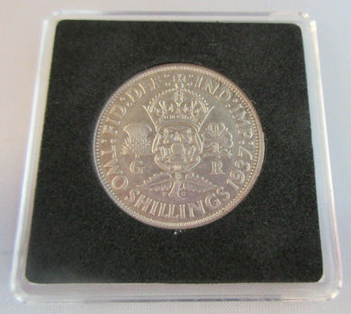 1937 KING GEORGE VI BARE HEAD .500 SILVER FLORIN TWO SHILLING COIN WITH CAPSULE