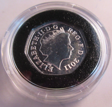 Load image into Gallery viewer, 2011 OLYMPIC CANOEING QUEEN ELIZABETH II UK SILVER BU 50p FIFTY PENCE BOX &amp; COA
