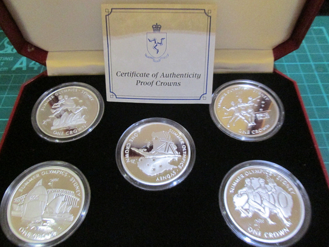 1999 Isle of Man SYDNEY OLYMPIC GAMES Sterling silver proof 5 coin set BOX/COA