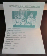 Load image into Gallery viewer, 1937-1952 KING GEORGE VI SHILLING COLLECTION ALSO INCLUDES 2 GEORGE V &amp; 2 QEII
