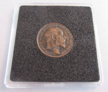 Load image into Gallery viewer, 1906 EDWARD VII BRONZE FARTHING EF-UNC IN QUADRANT CAPSULE &amp; BOX
