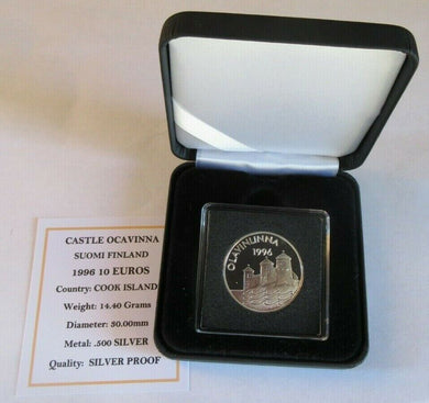 1996 CASTLE OCAVINNA SUOMI FINLAND COOK ISLANDS S/PROOF 10 EUROS COIN BOX & COA