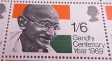 Load image into Gallery viewer, 1969 GANDHI CENTENARY YEAR HALF SHEET 1/6 60 STAMPS MNH T-LIGHTS &amp; STAMP HOLDER
