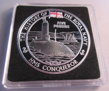 Load image into Gallery viewer, 2005 HISTORY OF THE ROYAL NAVY HMS CONQUEROR SILVER PROOF £5 COIN ROYAL MINT
