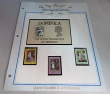 Load image into Gallery viewer, 1986 QUEEN ELIZABETH II 60TH BIRTHDAY DOMINICA STAMPS &amp; ALBUM SHEET
