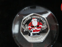 Load image into Gallery viewer, 2019 FATHER CHRISTMAS SILVER PROOF PIEDFORT 50P COLOURED BOXED &amp; COA
