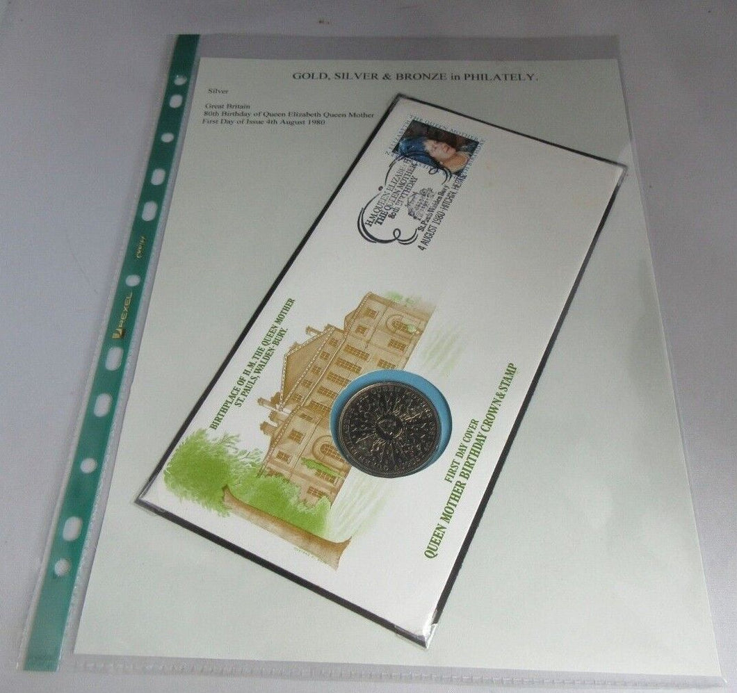 1980 BIRTHPLACE OF HM THE QUEEN MOTHER ST PAULS WALDEN-BURY CROWN COIN COVER PNC