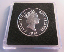 Load image into Gallery viewer, 1991 FIRST MAN ON THE MOON COOK ISL $5 FIVE DOLLAR COIN SILVER PROOF BOX AND COA
