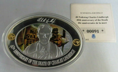 2014 40TH ANNIVERSARY OF THE DEATH OF CHARLES LINDBERGH S/PLATED & SPOT GOLD COA