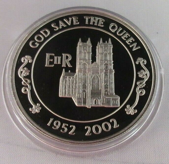 1952-2002 GOD SAVE THE QUEEN QEII ASCENSION ISLAND SILVER PLATED PROOF 50P CROWN