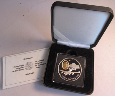 1990 HISTORY OF POWERED FLIGHT THE LANCASTER 1oz SILVER PROOF CANADA $20 COIN
