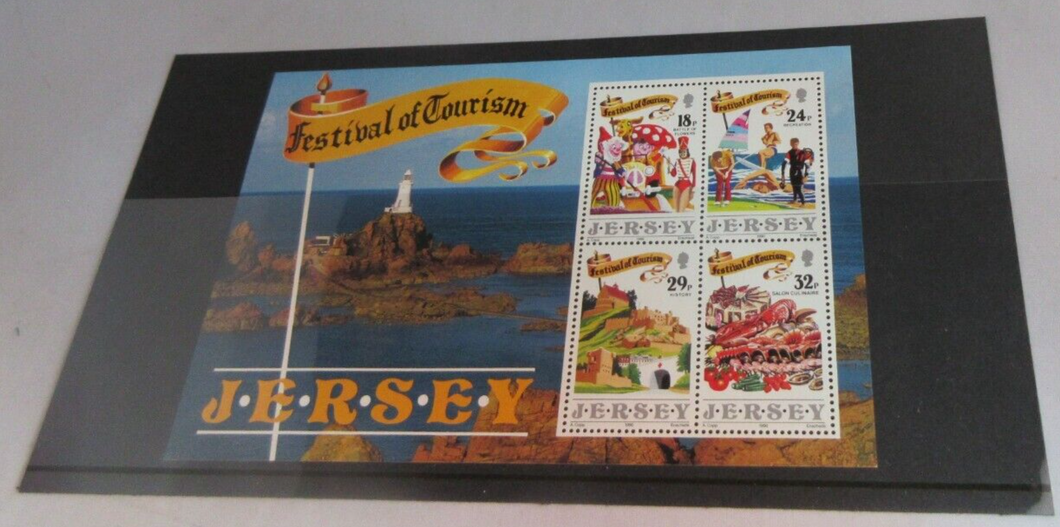 QUEEN ELIZABETH II JERSEY FESTIVAL OF TOURISM MINISHEET & STAMP HOLDER