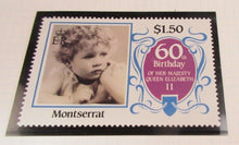 Load image into Gallery viewer, 1986 QUEEN ELIZABETH II 60TH BIRTHDAY MONTSERRAT &amp; TUVALU STAMPS &amp; ALBUM SHEET
